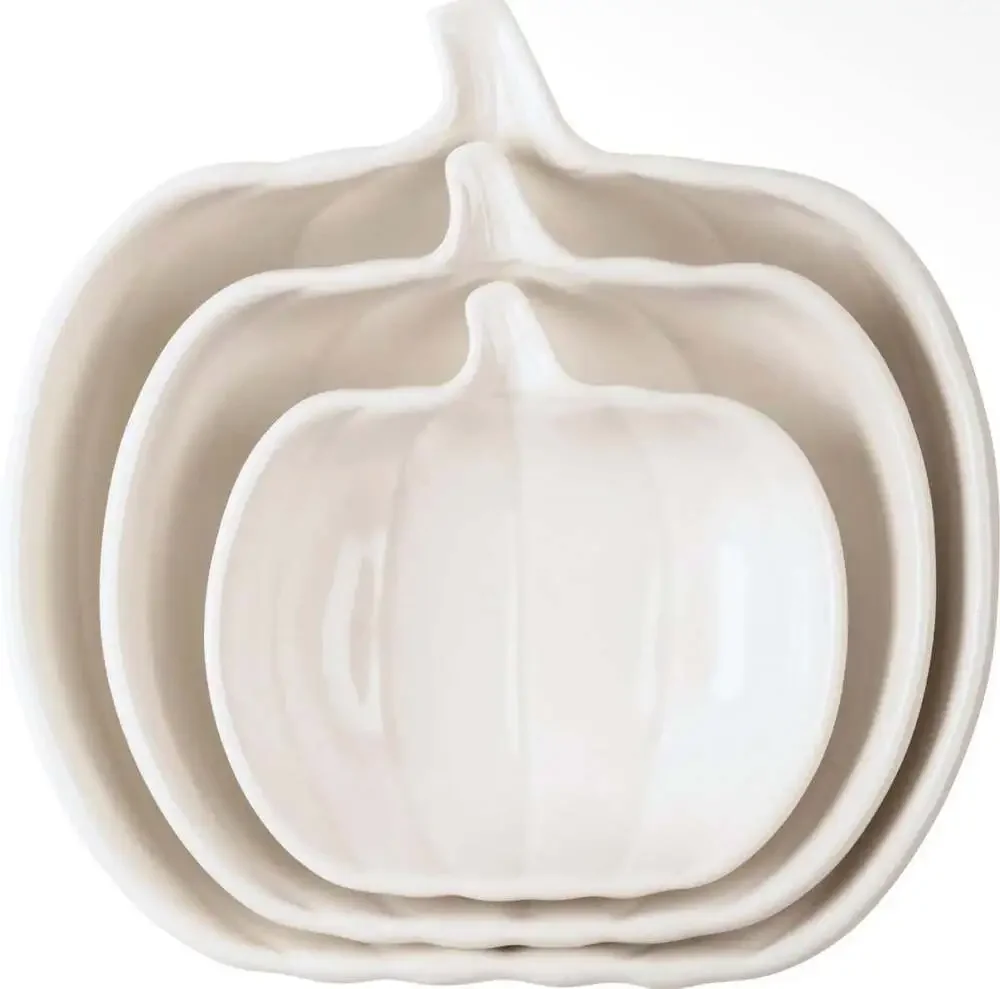 Fall Farmhouse Nested White Pumpkins Plate Set
